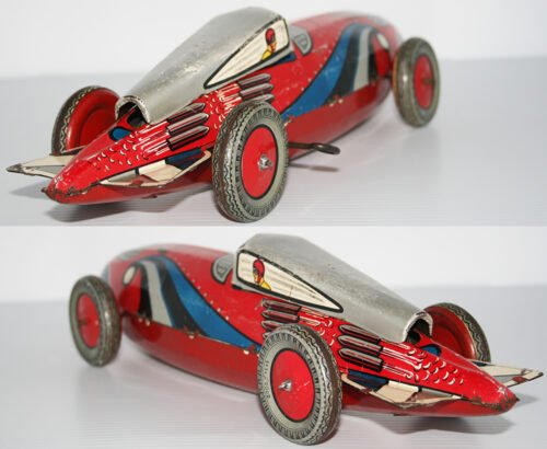 Plastimarx (maybe) 40’s Rocket  Racer Nº27 Wind Up 13.75 inches (35 cm) original tin toy car - Image 4