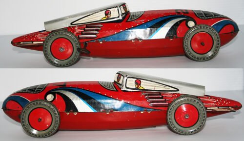 Plastimarx (maybe) 40’s Rocket  Racer Nº27 Wind Up 13.75 inches (35 cm) original tin toy car - Image 6