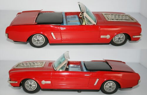 Yonezawa  60’s  Ford Mustang Convertible visible engine Battery Operated 13.5 inches (34 cm) original tin toy car - Image 9