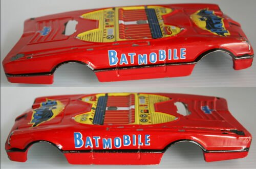 Taiwan 70’s Red Batmobile 10 inches (25 cm) Litho Tin Body without parts original tin toy part - Image 4