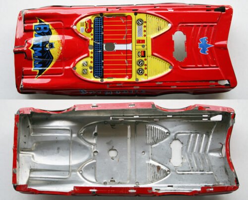 Taiwan 70’s Red Batmobile 10 inches (25 cm) Litho Tin Body without parts original tin toy part - Image 5