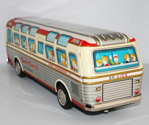 Nomura Shinkosha Japan 60’s Super Coach Bus 205 Scenicruiser Battery Operated 15.75 inches (40 cm) original tin toy bus - Image 4