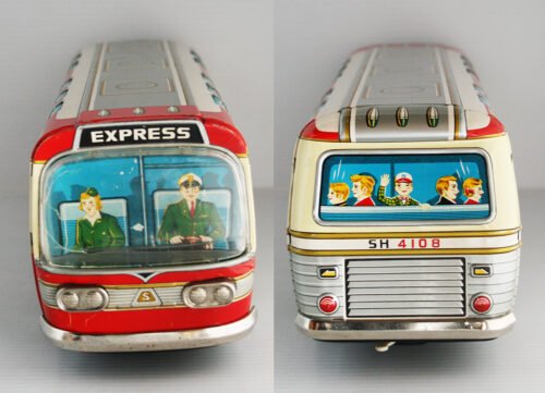 Nomura Shinkosha Japan 60’s Super Coach Bus 205 Scenicruiser Battery Operated 15.75 inches (40 cm) original tin toy bus - Image 6