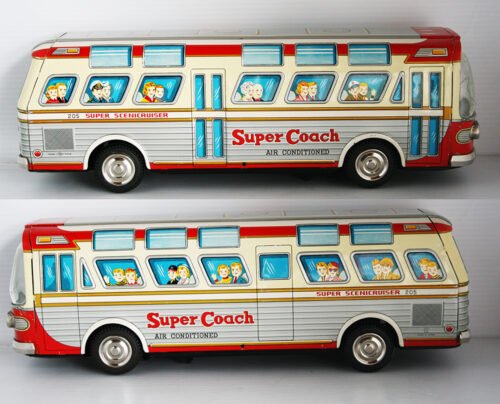 Nomura Shinkosha Japan 60’s Super Coach Bus 205 Scenicruiser Battery Operated 15.75 inches (40 cm) original tin toy bus - Image 7