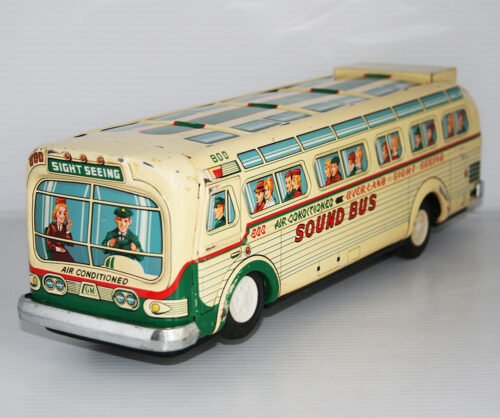 Masudaya MT 60’s Sound Bus Nº 800 Overland Sightseeing Battery Operated 14.25 inches (36 cm) original tin toy bus - Image 3