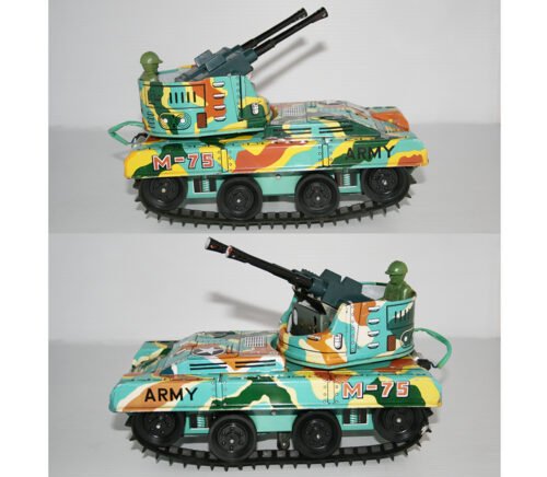 Waco 60’s Anti-Aircraft M-75 Tank Battery Operated 9.5 inches (24 cm) original tin toy tank - Image 7