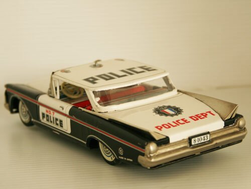 Yonezawa Y 60’s Buick Police Dept Nº 7, Friction 9 inches (23 cm) original tin toy car - Image 4