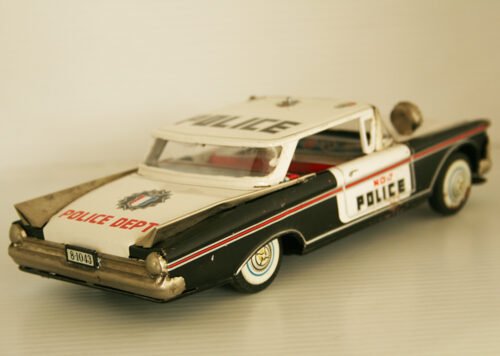 Yonezawa Y 60’s Buick Police Dept Nº 7, Friction 9 inches (23 cm) original tin toy car - Image 5