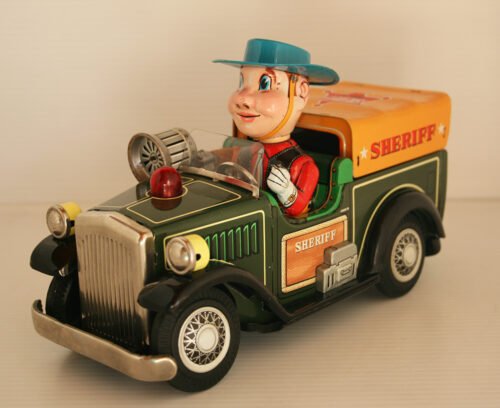 Nomura Japan 50’s Sheriff Car Battery Operated 10 inches (25.5 cm) original tin toy car - Image 3