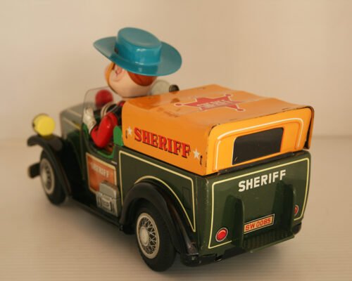 Nomura Japan 50’s Sheriff Car Battery Operated 10 inches (25.5 cm) original tin toy car - Image 4