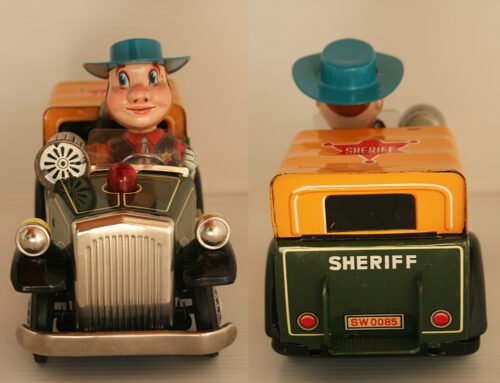 Nomura Japan 50’s Sheriff Car Battery Operated 10 inches (25.5 cm) original tin toy car - Image 6