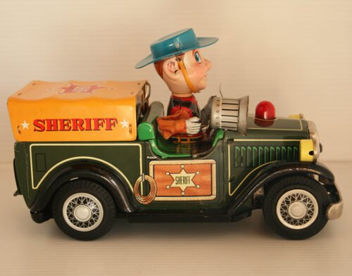 Nomura Japan 50’s Sheriff Car Battery Operated 10 inches (25.5 cm) original tin toy car - Image 7