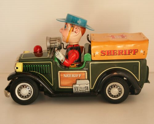 Nomura Japan 50’s Sheriff Car Battery Operated 10 inches (25.5 cm) original tin toy car - Image 8