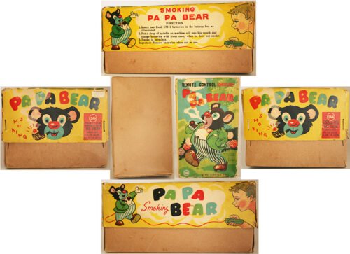 Marusan SAN Japan 60’s Smoking Pa Pa Bear R/C in Box Battery Operated 8.5 inches (21.5 cm) original tin toy - Image 17