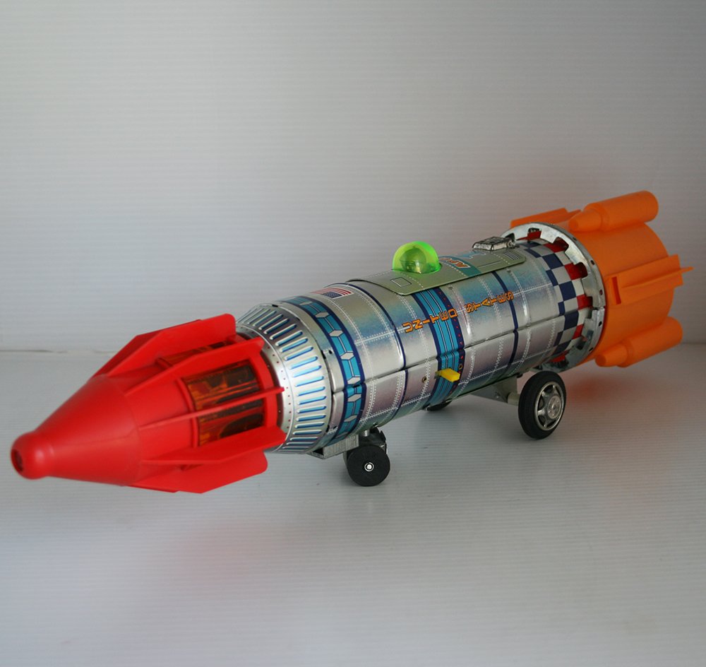 Yoshino KY Japan 60’s Space Frontier Apollo 11 in Box battery operated 19  inches (48 cm) original tin toy space ship